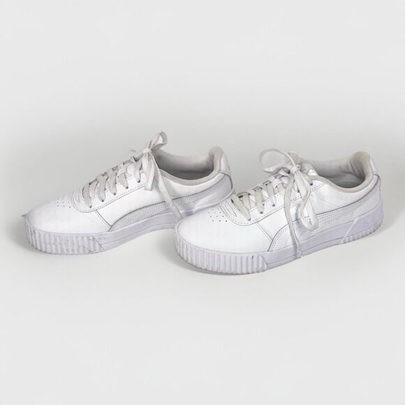 Puma Womens 8 Carina Sneakers White Leather Softfoam Trainer Comfort Athletic - Picture 1 of 15